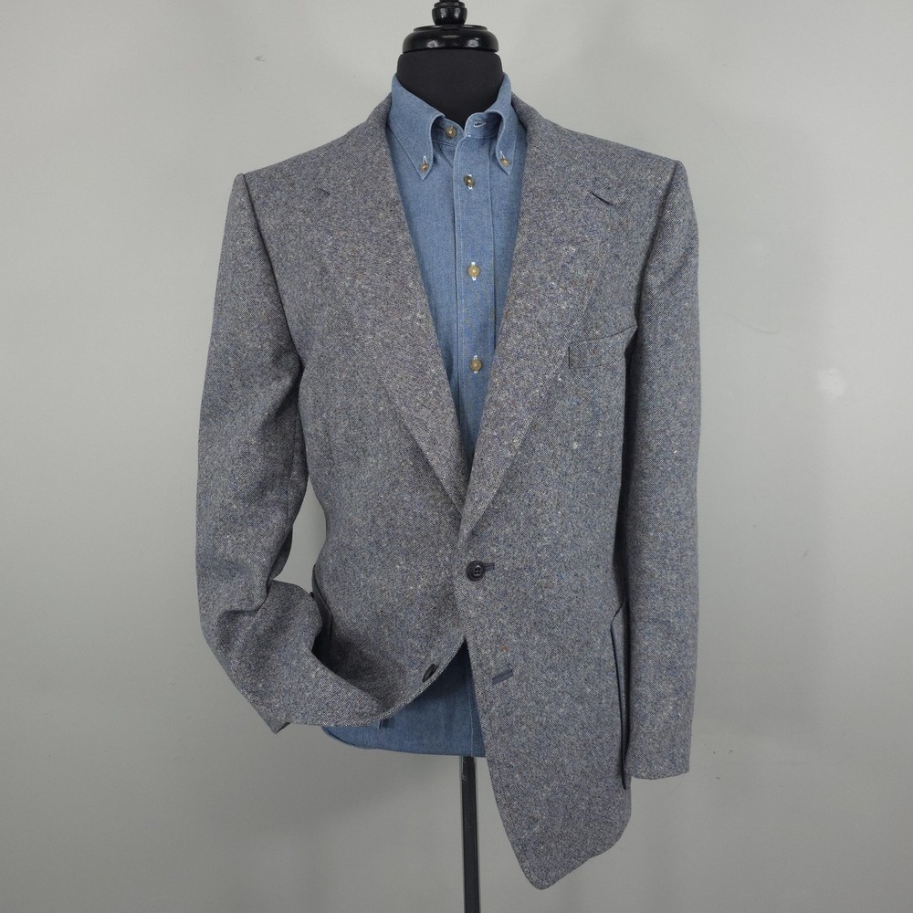 Vintage Phoenix Blazer Mens 44L Gray Flecked Tweed Elbow Patch Sport Coat USA